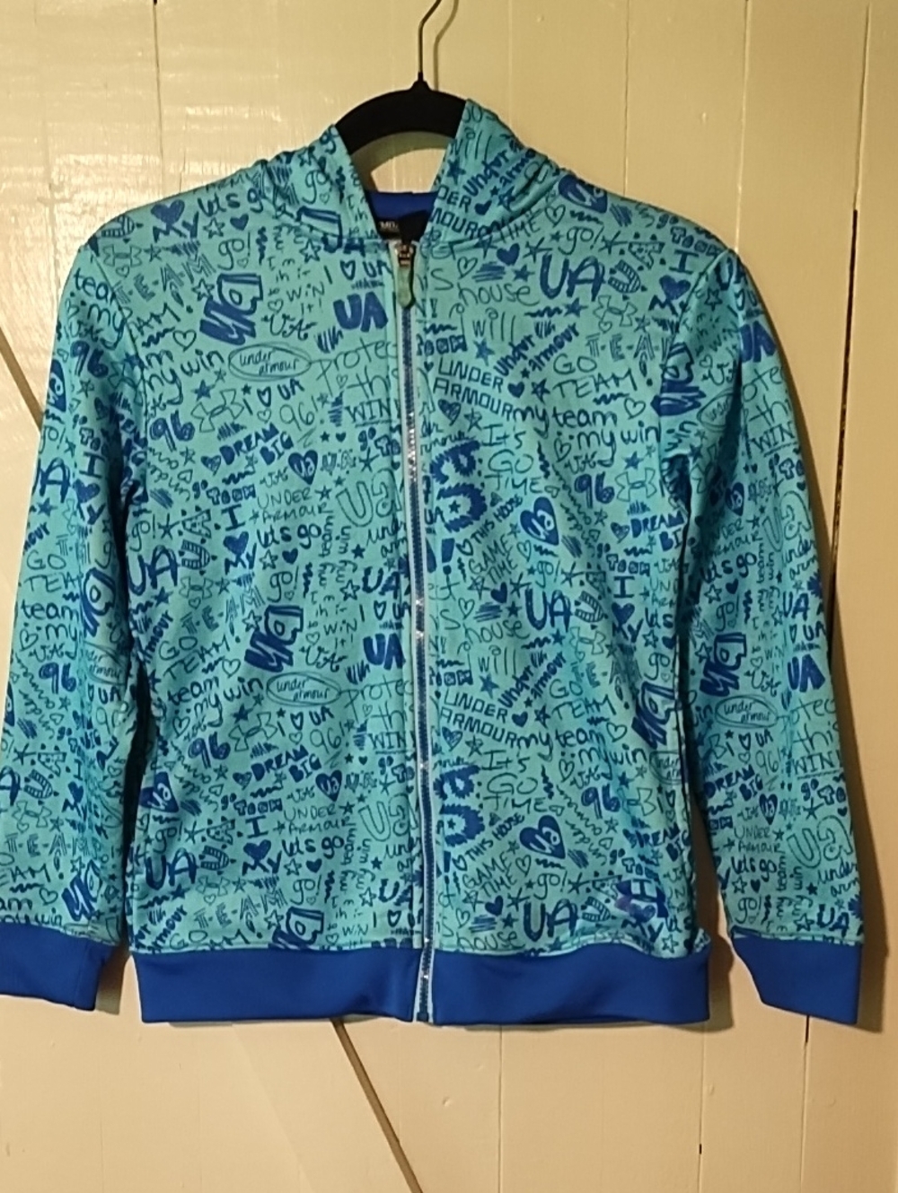 Under Armour Aqua and Royal Blue Doodle Zip Jacket YM EUC.